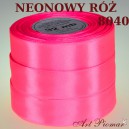 Tasiemka satynowa 12mm kolor 8040 Neonowy róż